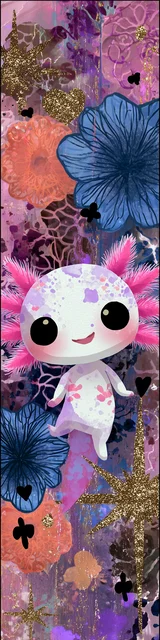 Free kawaii axolotl bookmark featuring a dancing kawaii axolotl